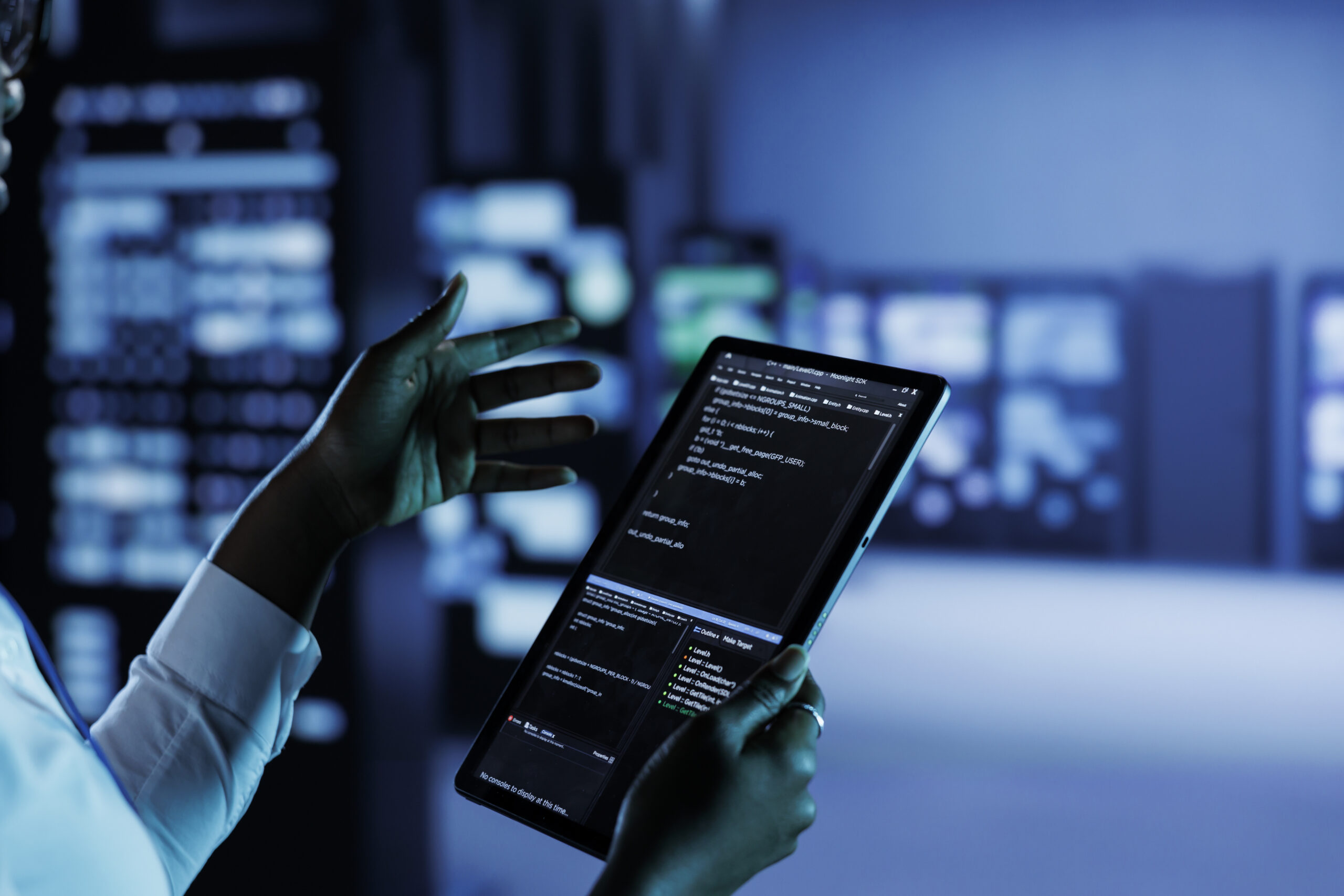 data center employee runs code